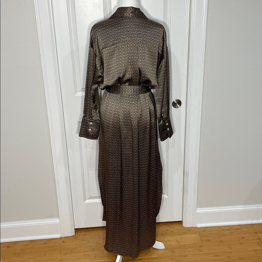 Banana Republic Muse Silk Maxi Shirt Dress Sz Small Geometric Print Long Sleeve - Picture 13 of 16